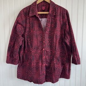 212 Collection Women Red Black Button Down 2X Floral Lace Print Gothic Cosplay